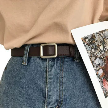 

Non-porous Square Buckle Waistband Women Fashion Casual Simple Retro Pu Leather Belt Clothing AccessoriesMM