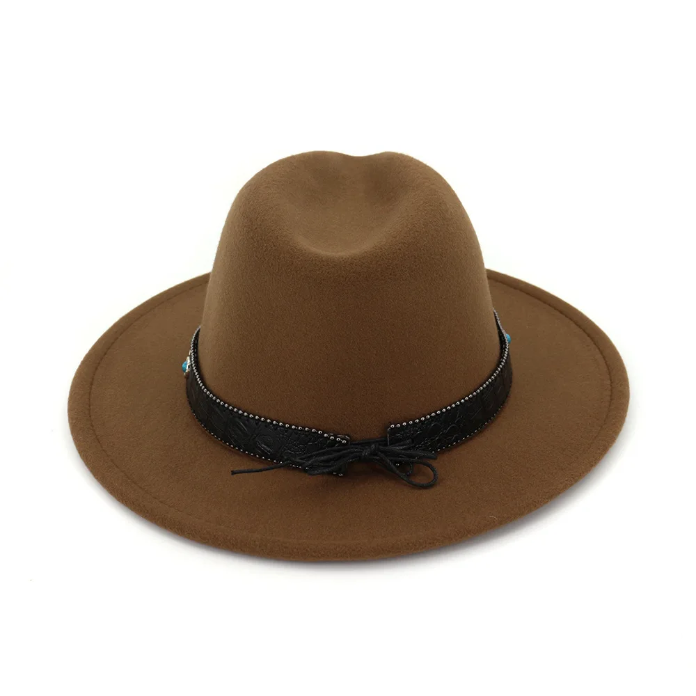 Стиль фетровые шляпы Мужские фетровые шляпы с агатовым кожаным поясом женские винтажные шляпы Трилби теплая джазовая шляпа церковная Панама шляпа