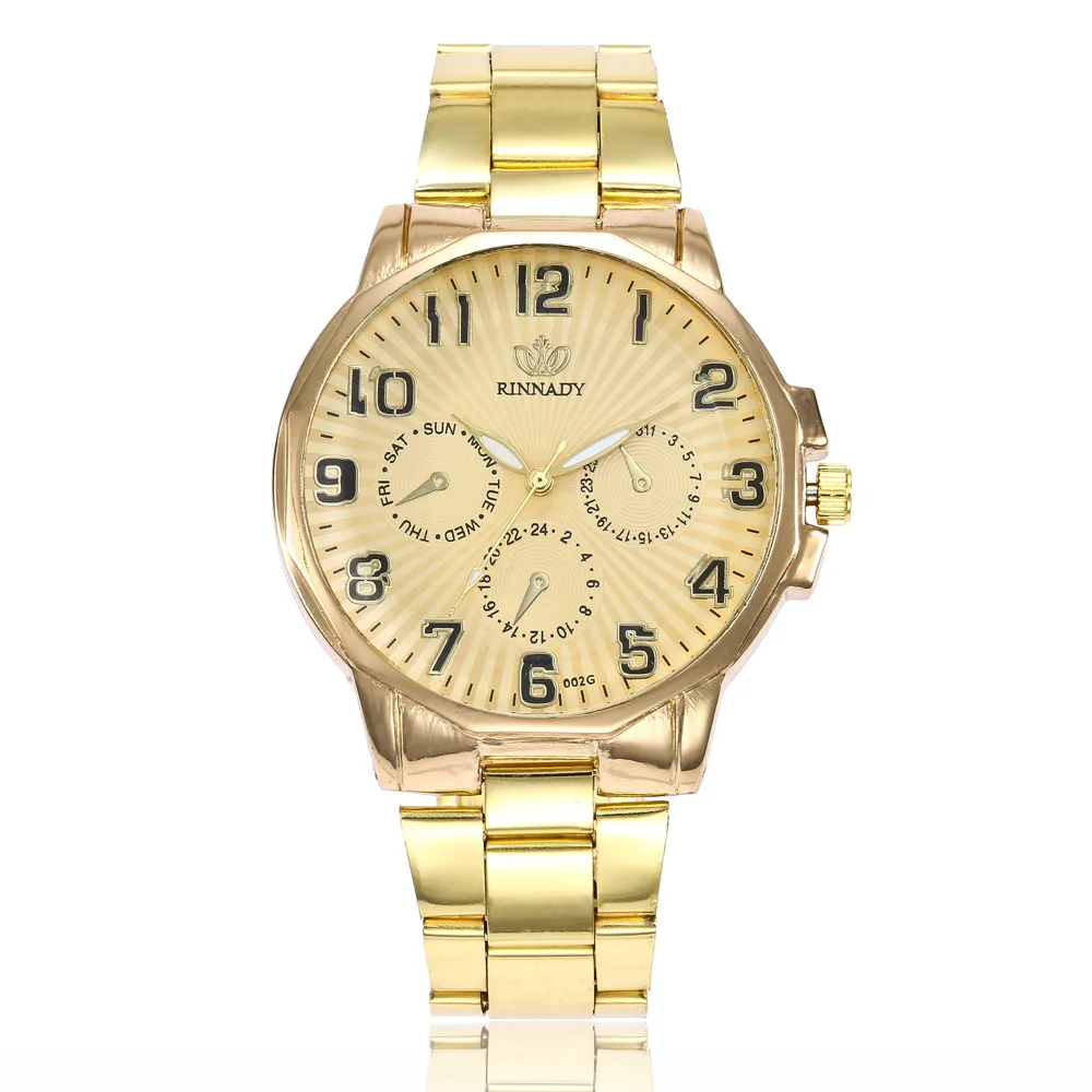 

Hot Selling Three-Eyed Steel Belt Watch Men's Sun Pattern Fake Three-Eyed Men's Quartz Watch Factory Price