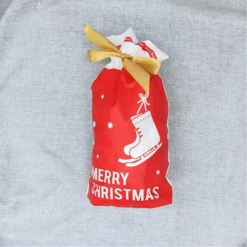 10 шт. подарочные пакеты EVA, шелковая лента для рождественской вечеринки, упаковка для печенья и закусок, коробка для конфет Санта, праздничные принадлежности, Свадебный пластиковый пакет - Цвет: Christmas boots