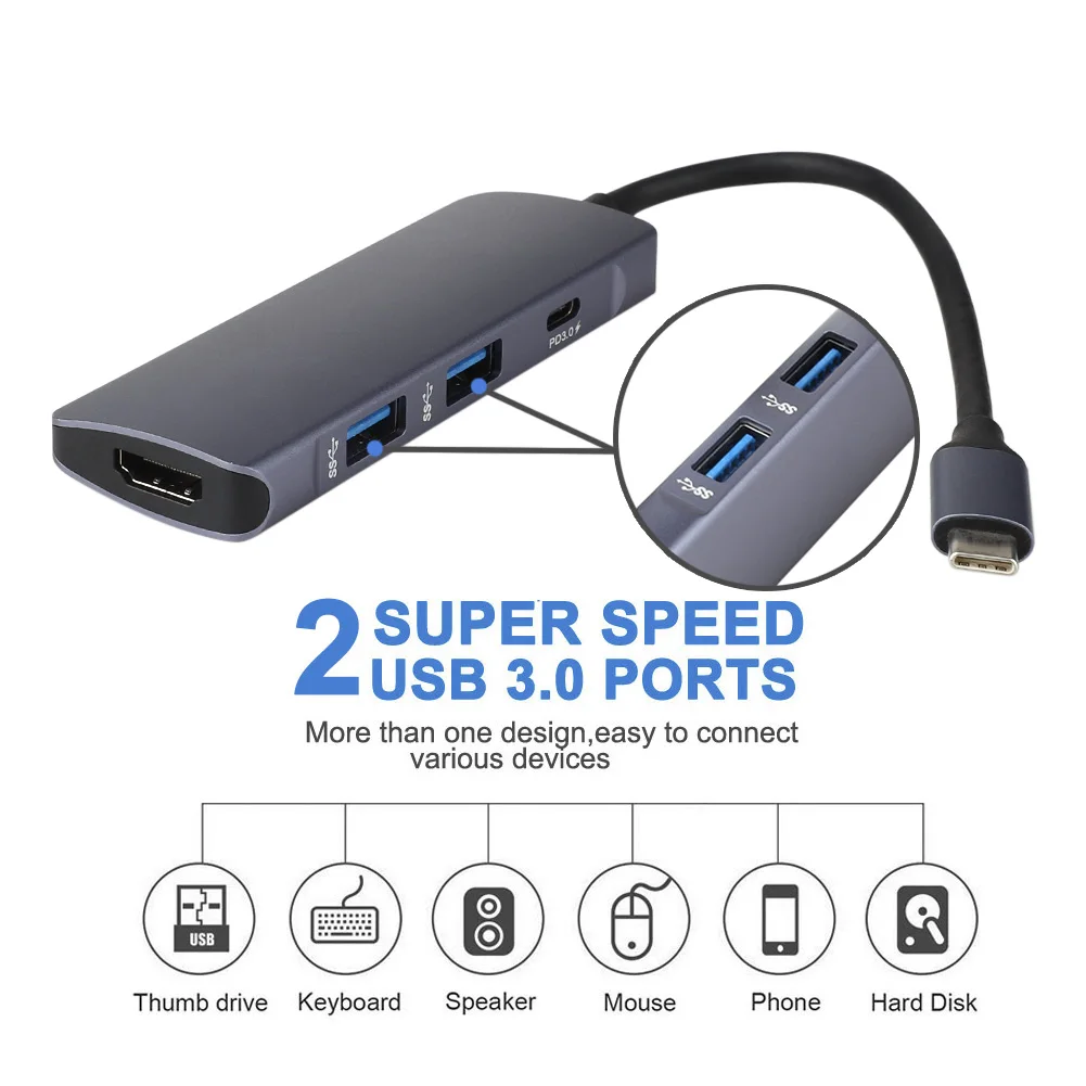 Usb-хаб type C к Usb3.0 Hdmi type-C многопортовый Pd концентратор для Macbook Pro Аксессуары type C зарядный разветвитель порт 2 Usb 3,0 порта