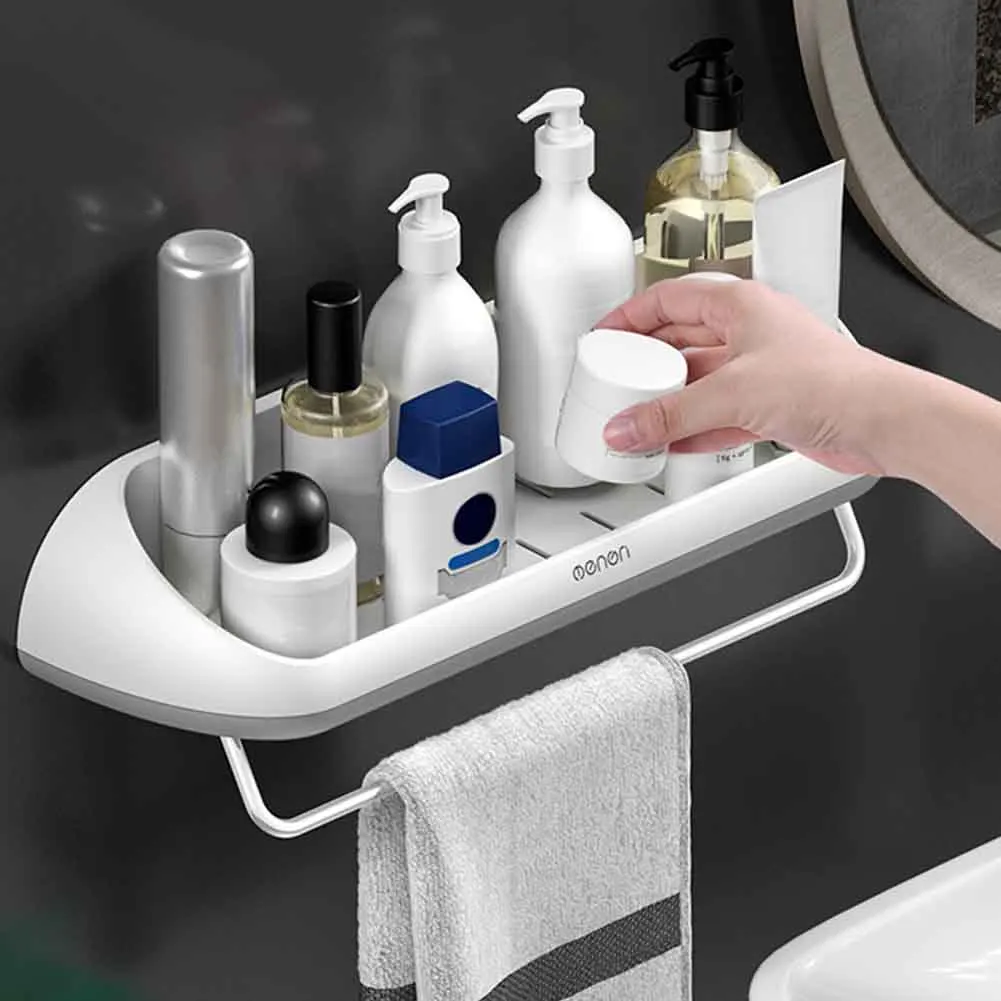

ABS Holder Punch Free Shower Shelf Universal Easy Install Storage Rack Hollowed Out Bathroom Organizer Home Wall Mounted Toilet