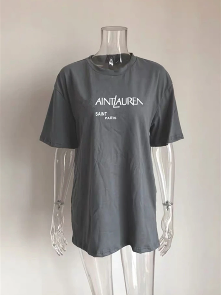 Women Summer T-shirt 100% Cotton High Quality Casual Loose Plus Size O-Neck Top Brand Female SL Letter Print Solid Lovers Tees