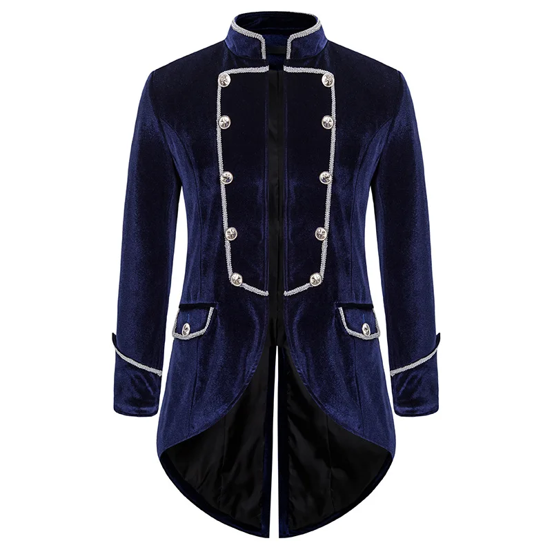 Мужской черный пиджак-фрак в стиле стимпанк, бархатный средневековый готический пиджак VTG, мужской пиджак пирата викинга ренессанса, официальный смокинг - Цвет: Blue
