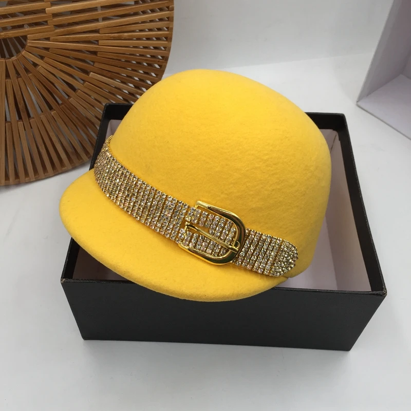Лимонно-желтая конная шляпа Женская шерстяная Кепка с коротким козырьком модная маленькая шляпа для старения ins tide wild бейсбольная кепка