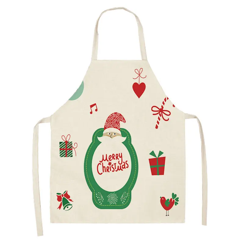 CM1004-2 1pcs Christmas Apron Deer Snowflake Pinafore Cotton Linen Aprons 53*65cm Woman Adult Bibs for Home Kitchen Cooking Baking - Цвет: CM1004-2