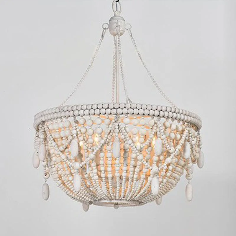 Phube Lighting Retro Chandeliers Wood Bead Chandelier Light children's room Bedroom Princess room Chandelier Home Lighting