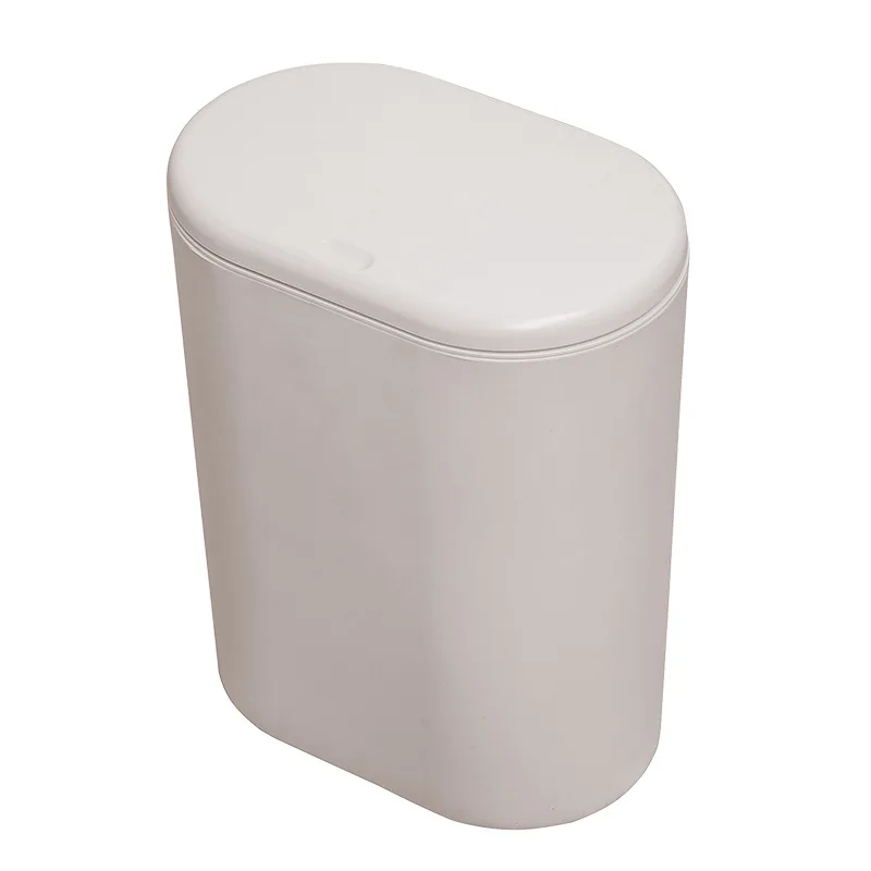 Trash Can Mini Waste Bin Small Garbage Bin Bathroom Bedroom Waste Bin Plastic Push Button Waste Bin Rubbish Can - Цвет: White