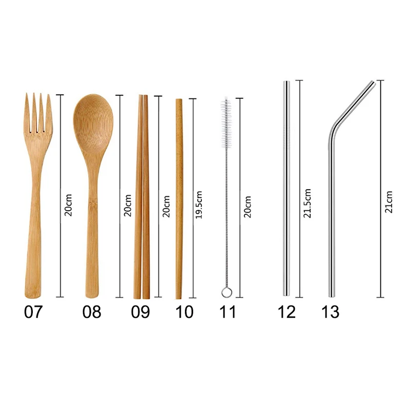 Bamboo Cutlery Set with Cutlery Bag Reusable Wooden Fork Spoon Knife Set Tableware Nature bamboo Travel eco friendly