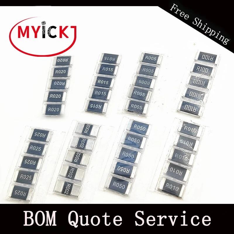 50 шт = 10 видов X5pcs 1% 2512 SMD резистор на металлической пленке, 1R00 R500 R470 R330 R220 R200 R150 R100 R050 R010