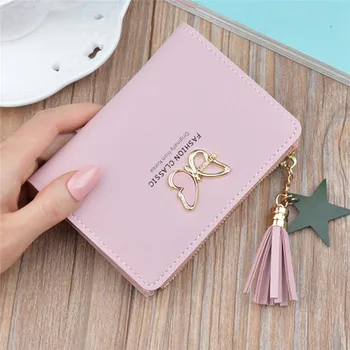 

Women's Wallets Small Mini Safe Money Bag Female Short Butterfly Fringed Zipper Purse Credit Card Holder Coin Purse Carteira