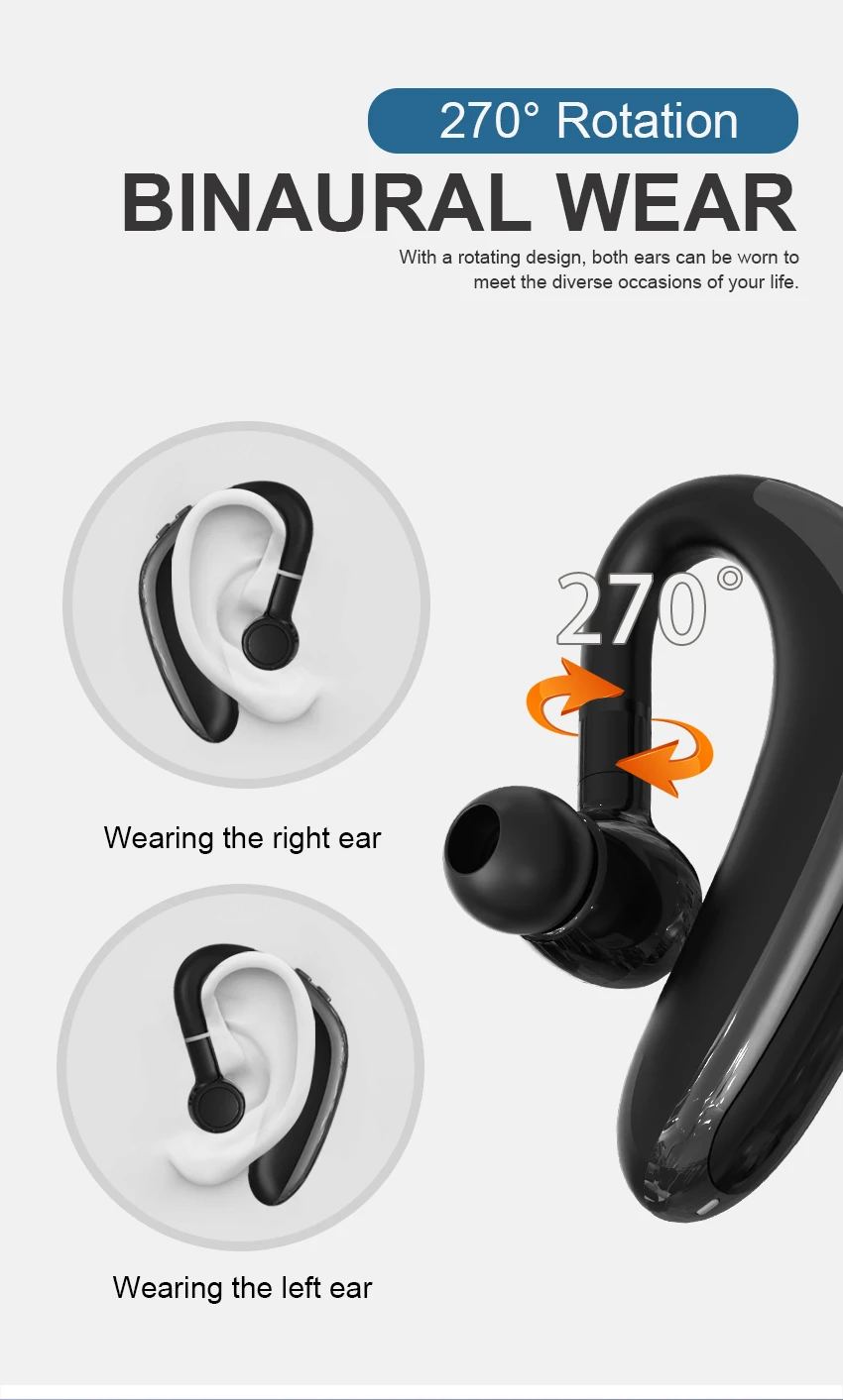 H500 Bluetooth V5.0 Drive Earphones Wireless Hook Design Comfortable Mobile Phone Alternate Earbud For Left/Right Ear Headset