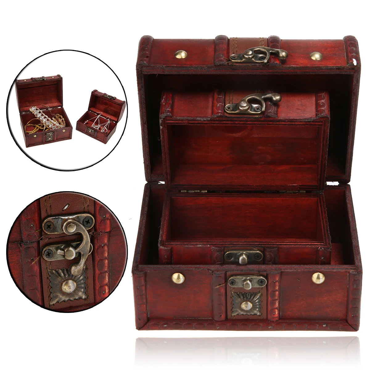2Pcs Vintage Wooden Case Jewelry Storage Box Small Treasure Chest Wood Crate Home Boxes | Дом и сад
