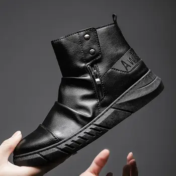 

British Style Men's High Top Boots Man Black High Sneakers Luxury Brand Boy's Cool Platform Vulcanize Boots
