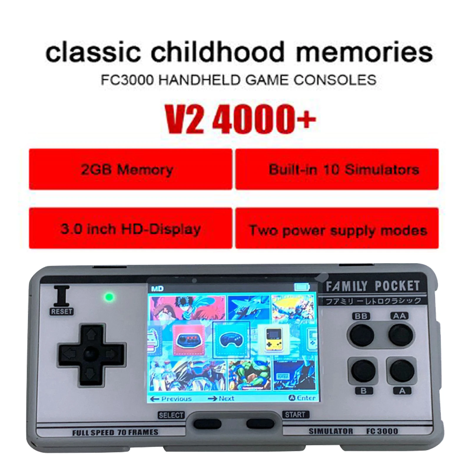 V2 version FC3000 handheld game console 8 simulator children's color screen game console for PXPX7 Black Grey Dropshipping 