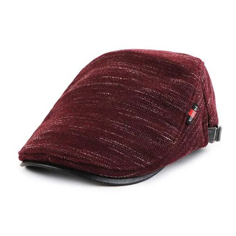 XEONGKVI корейский добавить бархат флис шляпа козырек осень зима теплый бренд Snapback хлопковые шапки для мужчин среднего возраста вязаная шапка - Цвет: purplish red
