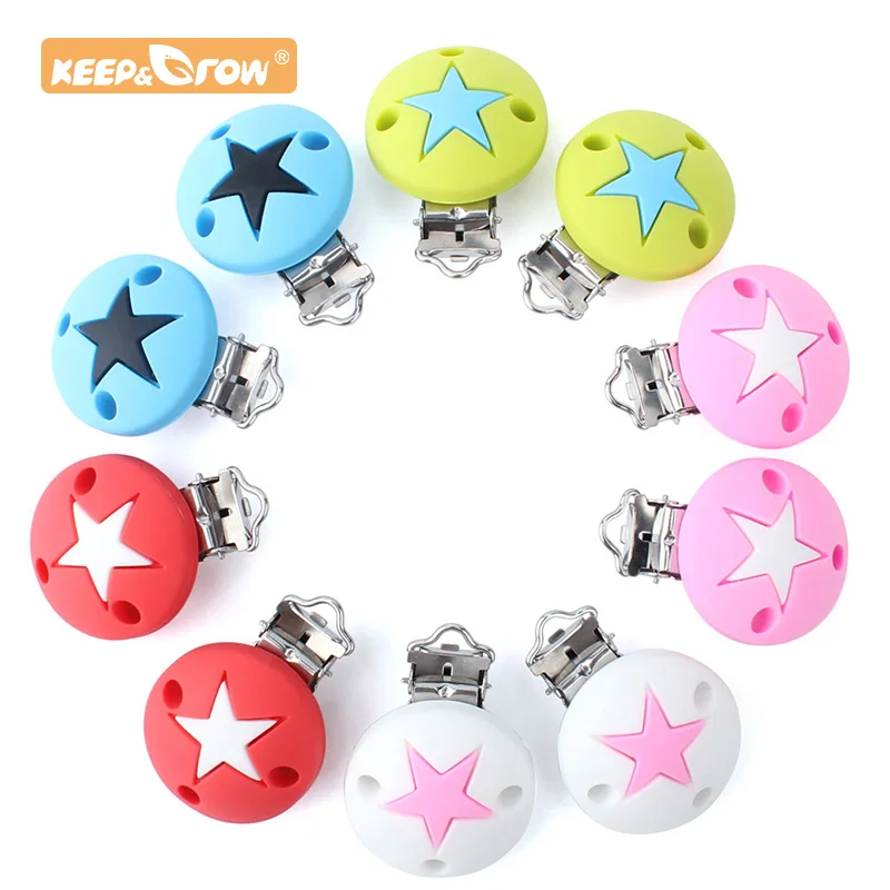 

Keep&Grow 1pc Round Silicone teether Star metal Clip Pacifier silicone rodent DIYAccessories Anti-drop Pacifier Holder