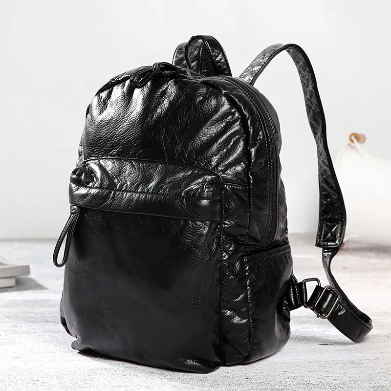 

Water-washed leather backpack soft Korean leisure backpack fashion men's trend large capacity travel campus backpack backpack