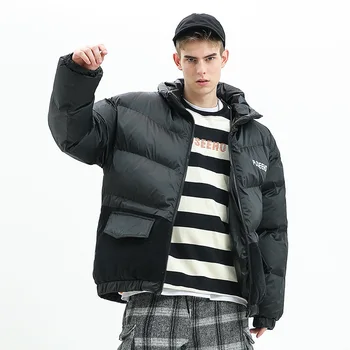 

Tide Brand Winter Solid Color Corduroy Split Joint Even Hat Cotton-padded Clothes Man Keep Warm Loose Coat Outwear