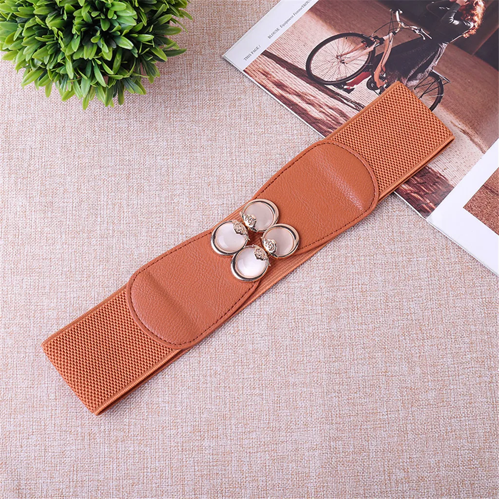 Stretch Belts For Women Fashion Crystal Buckle Waist Belt Elastic Stretch Belts For Ladies Dress Jeans Female Waistband