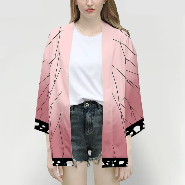 FCCEXIO Women/Men Summer Casual Cool Streetwear Demon Slayer Kimetsu no Yaiba Print Japanese Anime Kimono Haori Yukata Cosplay 5