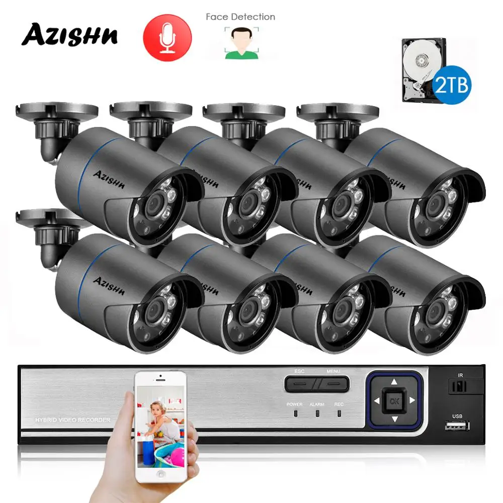 5MP POE H.265 + 8CH безопасности Системы NVR Kit аудио IP Камера ИК Открытый IP66 Распознавание