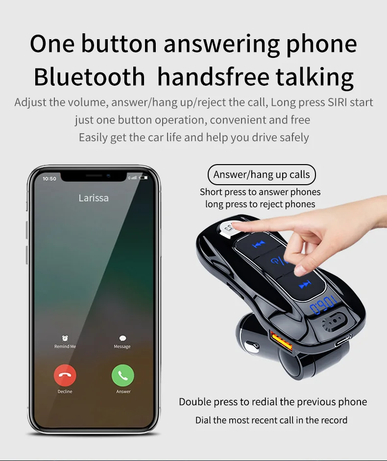 Bluetooth 5,0, fm-передатчик, беспроводная гарнитура, TF, автомобильная аудиосистема, музыкальный mp3-плеер 2.4A, для usb type-C, USB, быстрая зарядка, 3,0, автомобильный комплект