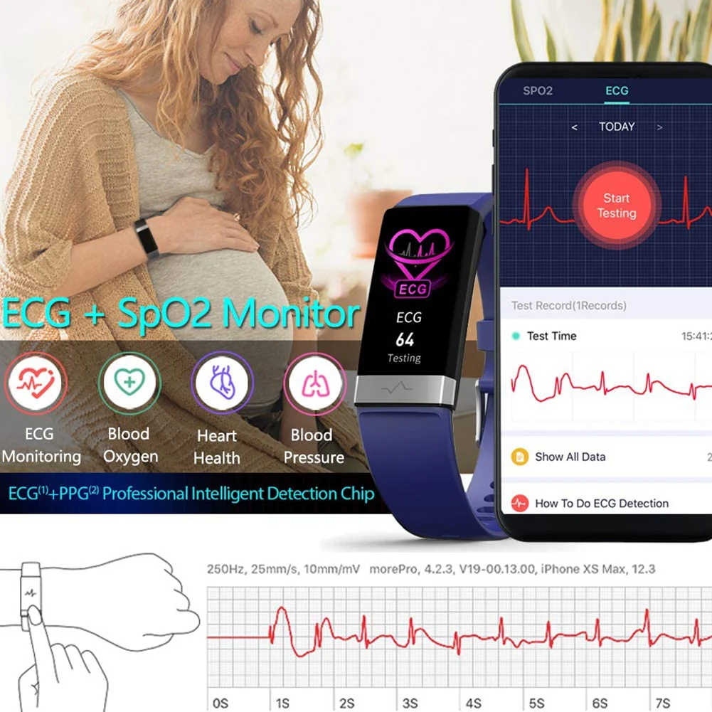 V19 ECG Bluetooth4.0 Heart Rate Blood Pressure Sleep Monitoring Smart Bracelet USB Port Charging Smart Bracelet