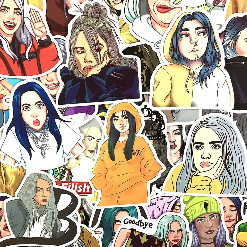 50 шт./упак. Billie Eilish граффити наклейки американская певица наклейки для мотоцикла ноутбук Чемодан скейтборды дневник канцелярские принадлежности