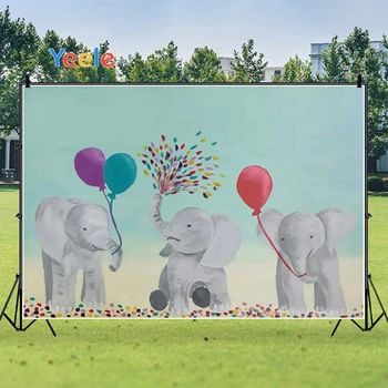

Yeele Happy Birthday Baby Cute Elephants Balloons Background Photophone Photo Studio Photography for Decoration Customized Size