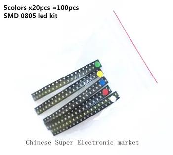 

5 colors x20pcs =100pcs SMD 0805 led kit Red/Green/Blue/Yellow/White LED Light Diode KIT