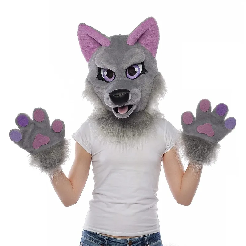 Realistic Plush Wolf Fursuit Head Furry Mascot Costume Cosplay Suit | Тематическая одежда и униформа