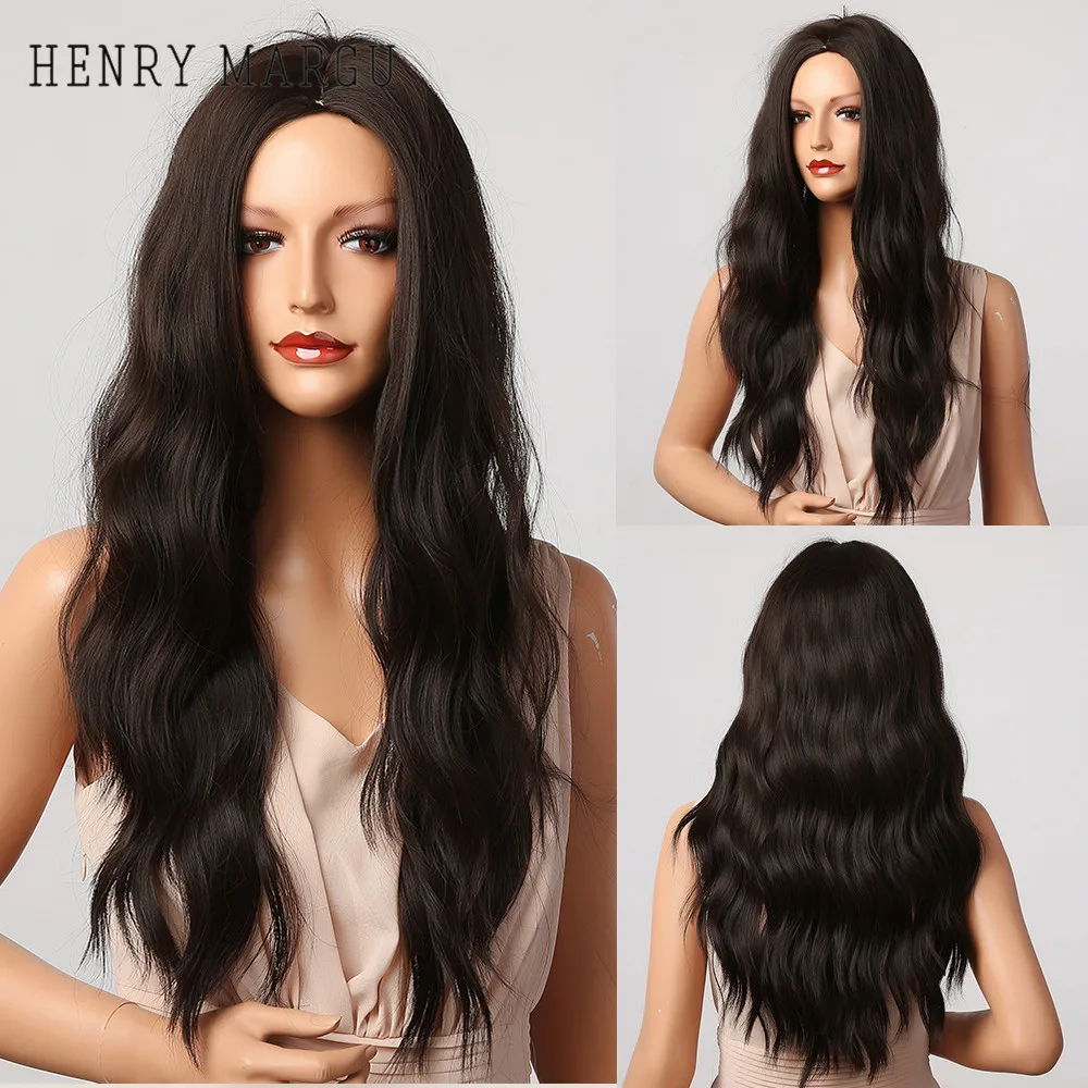 Hot Item Synthetic Wigs Black Natural Women Fake-Hair Heat-Resistant Brown Middle-Part Long-Body-Wavy gBQLxlmMqLO
