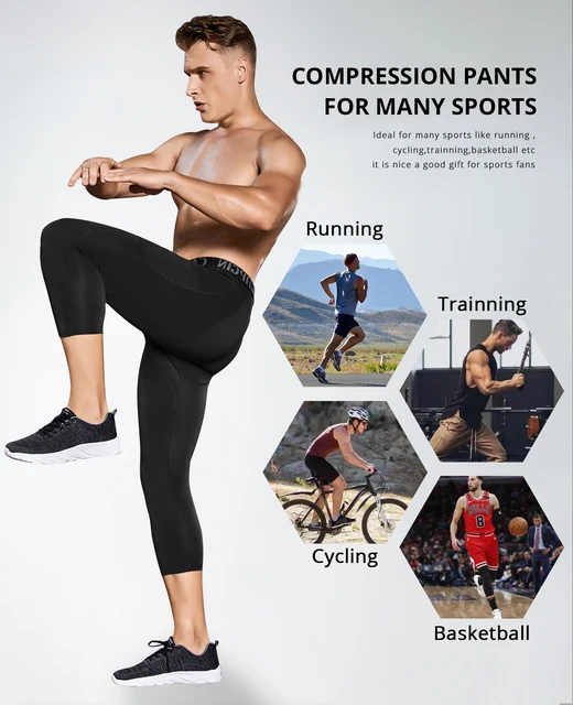 Shorts de sport pour hommes, pantalons de Compression avec poche, collants courts de gymnastique, de course, de Fitness et d'entraînement, 3/4 4