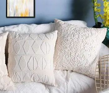 

Nordic beige modern American full linen thread embroidered flower hug pillowcase Linen embroidery sofa cushion cover