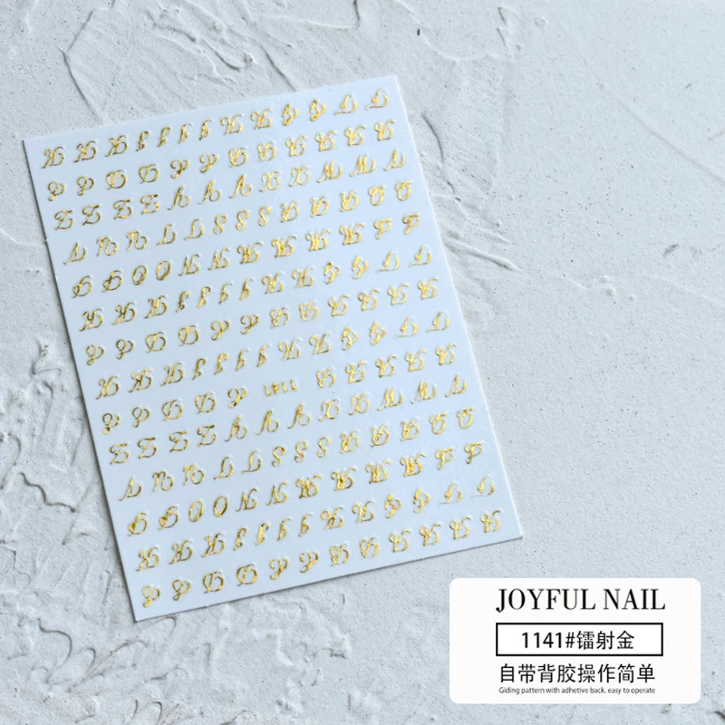 1pcs Roman Letter Nail Stickers Golden Silver Black Alphabet Design Self Adhesive Decal English Words Manicure Decoration 4
