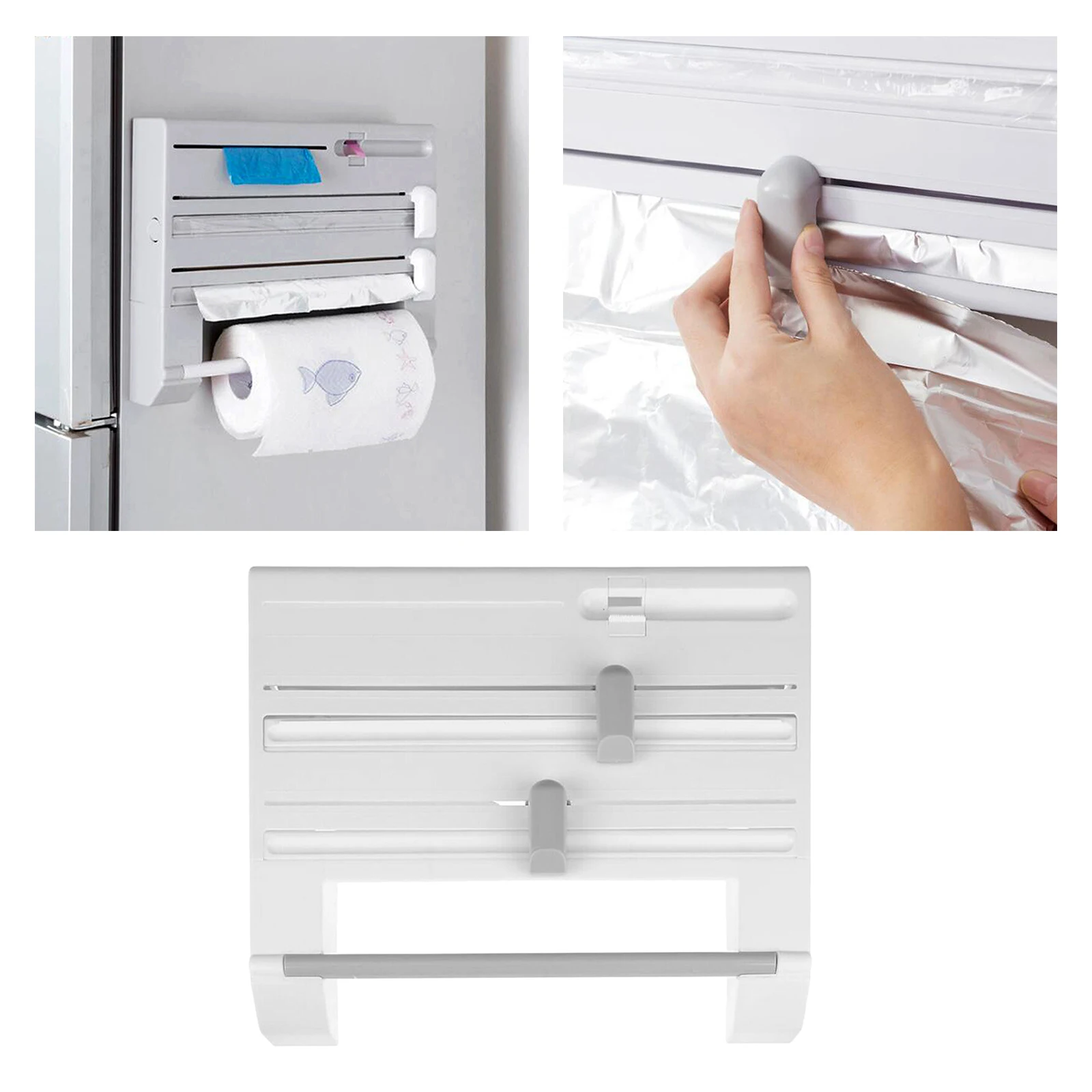 Wall Mounted Foil Cling Film KitchenI Roll Holder Dispense Storage Rack Organizer Bag Cutting Container Multifunctional Tool