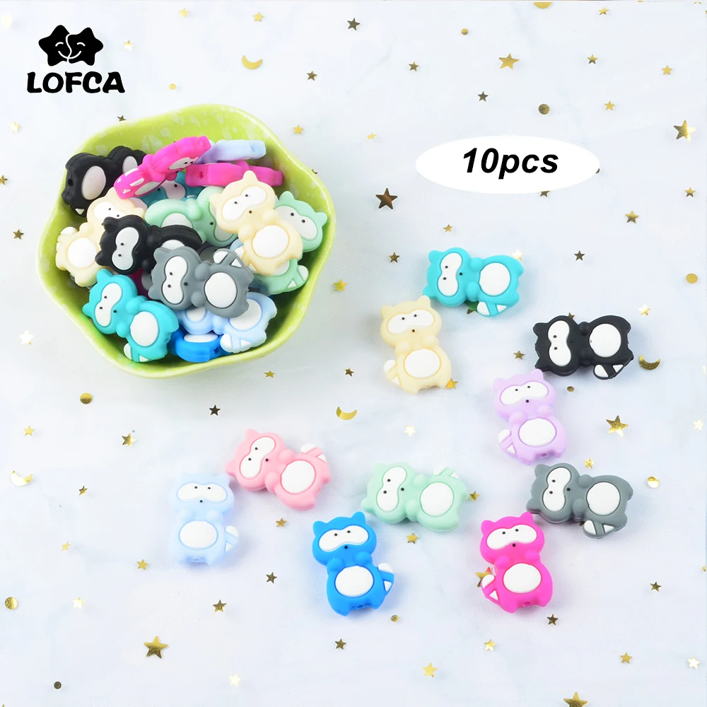 

Raccoon Silicone Beads 10pcs/lot Teethers BPA Free Raccoon Shaped Pacifier Holder Accessories DIY Loose Bead For Teething Neckl