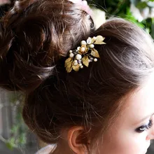 Свадебный Винтажный Золотой гребень для волос в виде листьев, свадебный аксессуар для волос, свадебный головной убор, свадебный гребень для волос