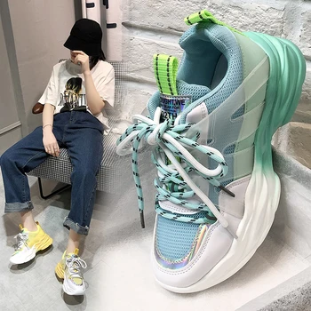 

Old shoes women 2020 spring and summer new thick bottom color matching students breathable wild mesh sports casual shoes Z697