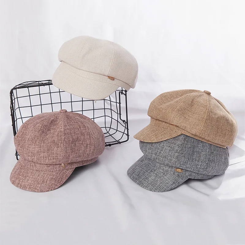 2019 new style eight-angle-cap women's England retro-style retro-red hat red Korean-style duck's cap |