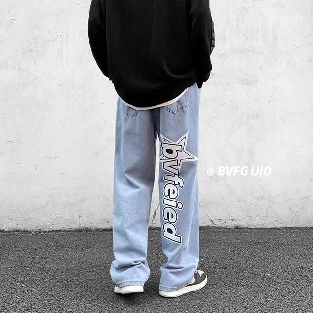 Loose Jeans Men Denim Pants Tie Dye Printing Straight Casual Streetwear Hip  Hop Skateboard Gray Wide Leg Trousers Large Size - Jeans - AliExpress