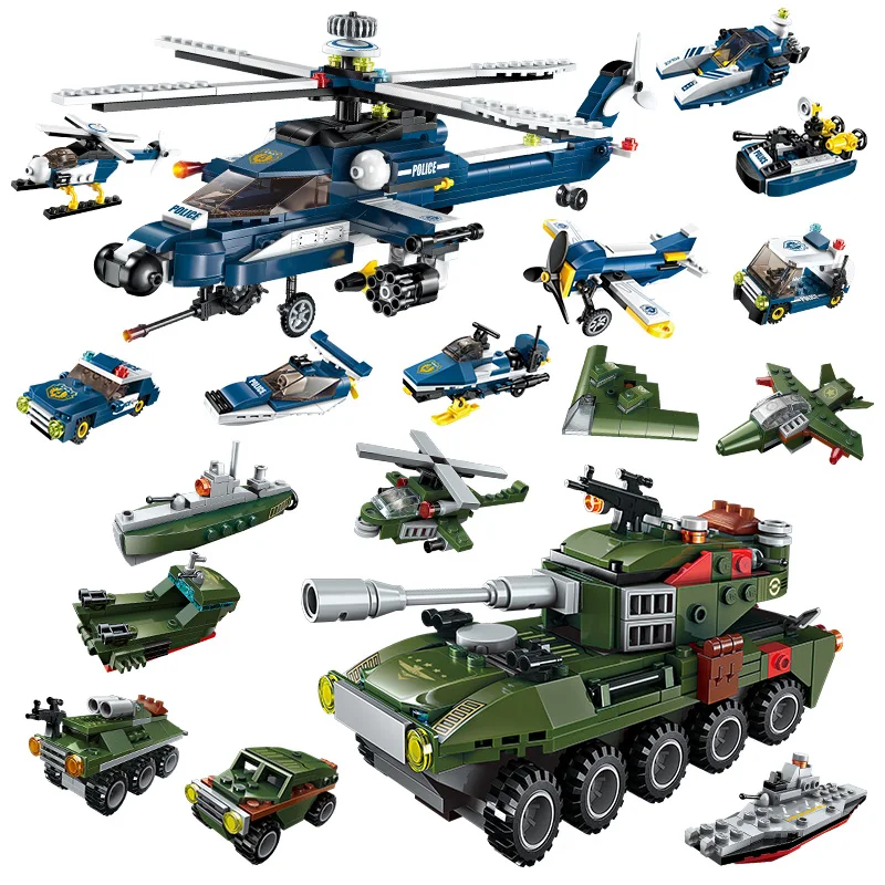 

Enlighten Block Copter Armored Vehicle Building Blocks Patrol Fighter Brick 3D Model Action Figure Kids DIY Educational Boys Toy