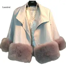 Размера плюс 3XL! Осень зима искусственная кожа лоскутное толстое пальто для женщин лисий мех теплое короткое пальто