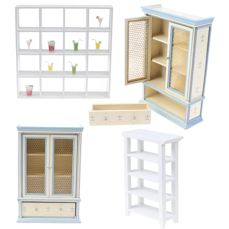 1Pcs 1:12 Dollhouse Miniature Kitchen Furniture White Cupboards Display Cabinet Children Gift