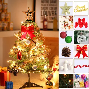 

Behogar 24inch Mini Tabletop Artificial Christmas Tree with 18pcs Decoration Ornaments for Home Office Xmas Party Desktop Decors