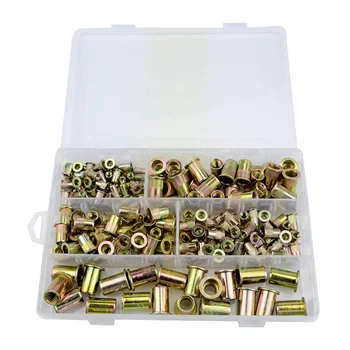 

Mixed Zinc Plated Carbon Steel Flat Head Threaded Rivet Nut Insert Assortment Kit(200Pcs)