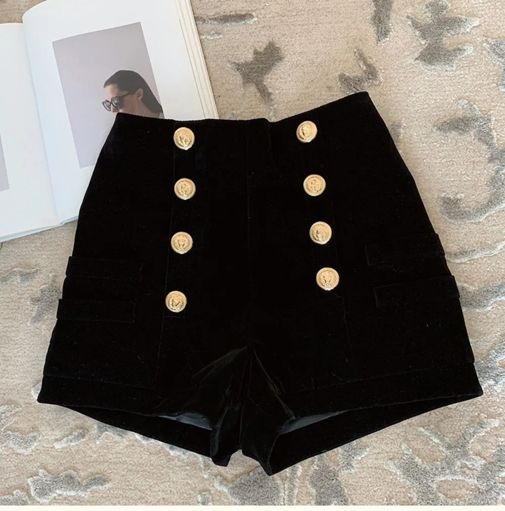 Black Buttons Zipper Fly Elegant Shorts in Shorts