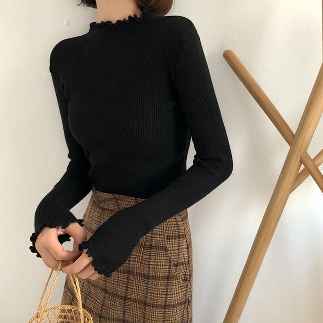 Women Turtleneck 2022Autumn and Winter Ruched Slim Women Sweaters High Elastic Solid Sexy Knitted Pullovers 6785 50