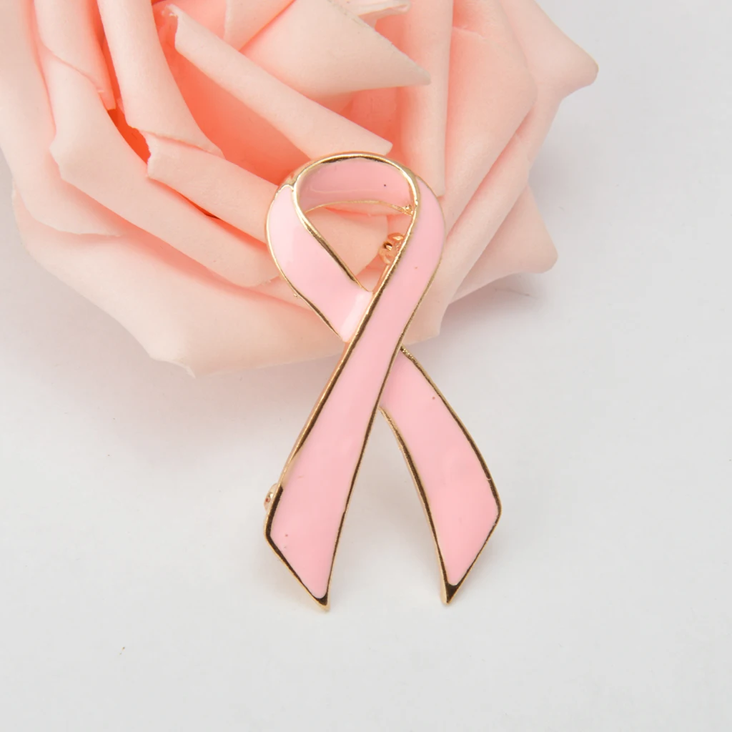Pink Enamel Breast Cancer Awareness Charity Ribbon Brooch Pin